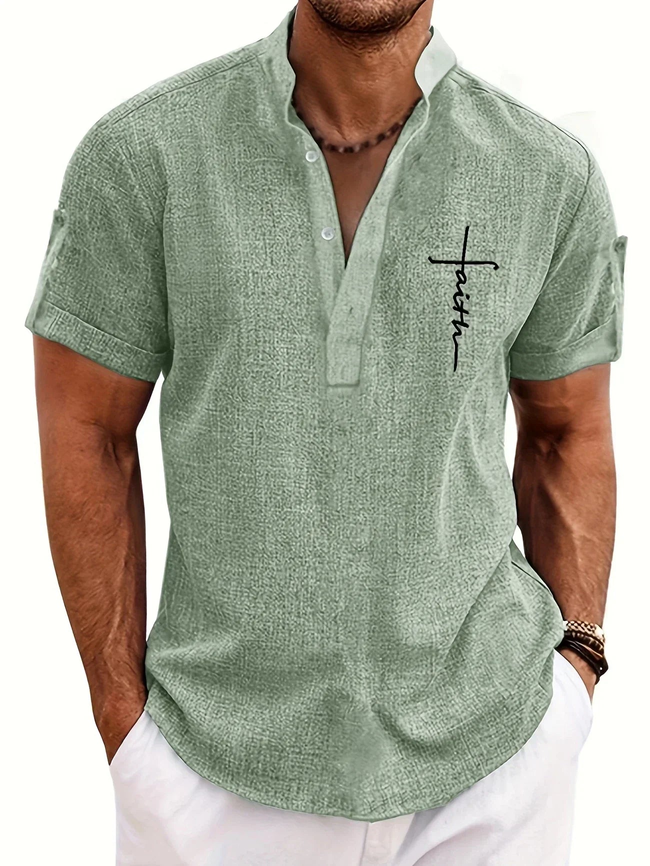 PRADO | Camisa Elegante de Manga Corta y Cuello Alto