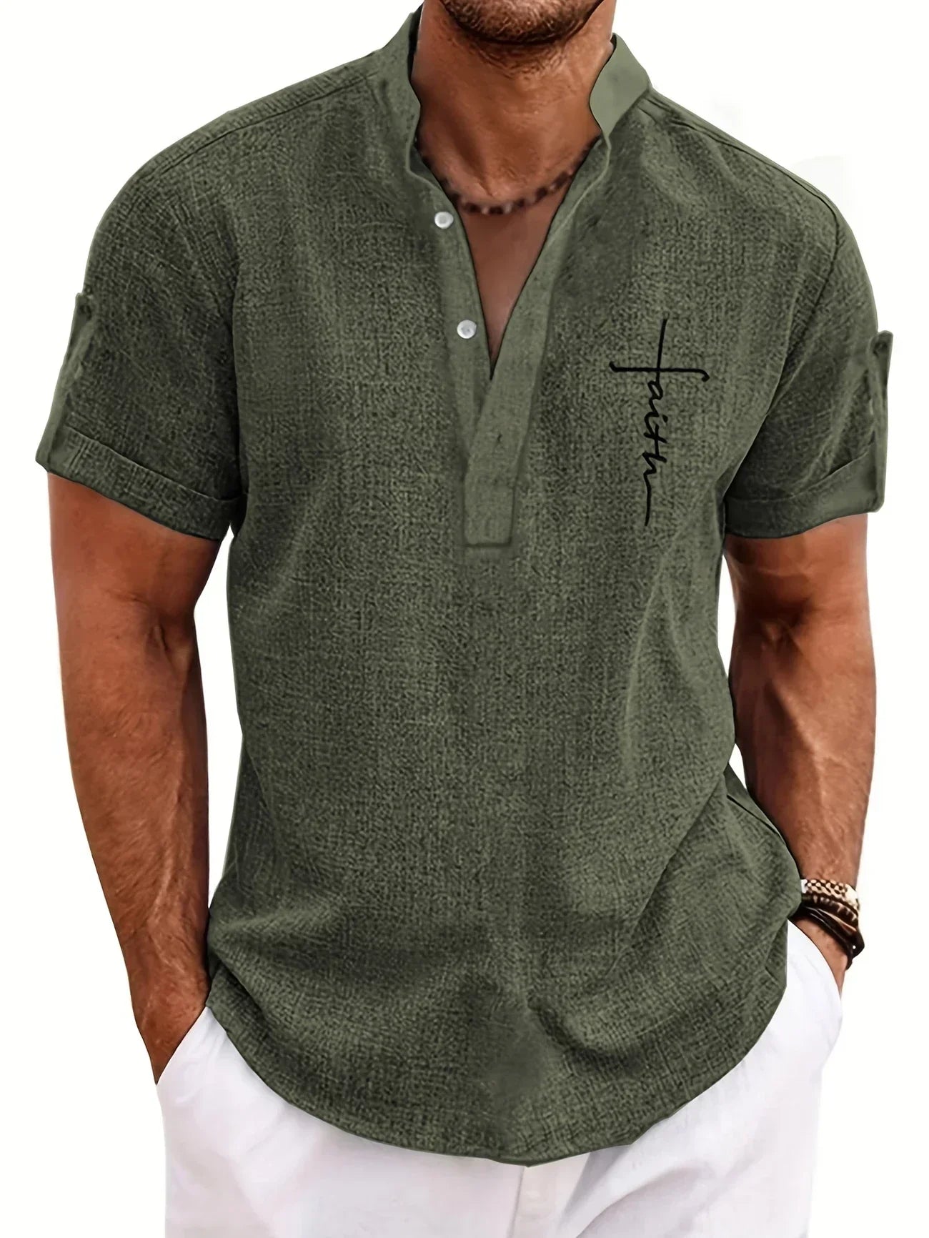 PRADO | Camisa Elegante de Manga Corta y Cuello Alto