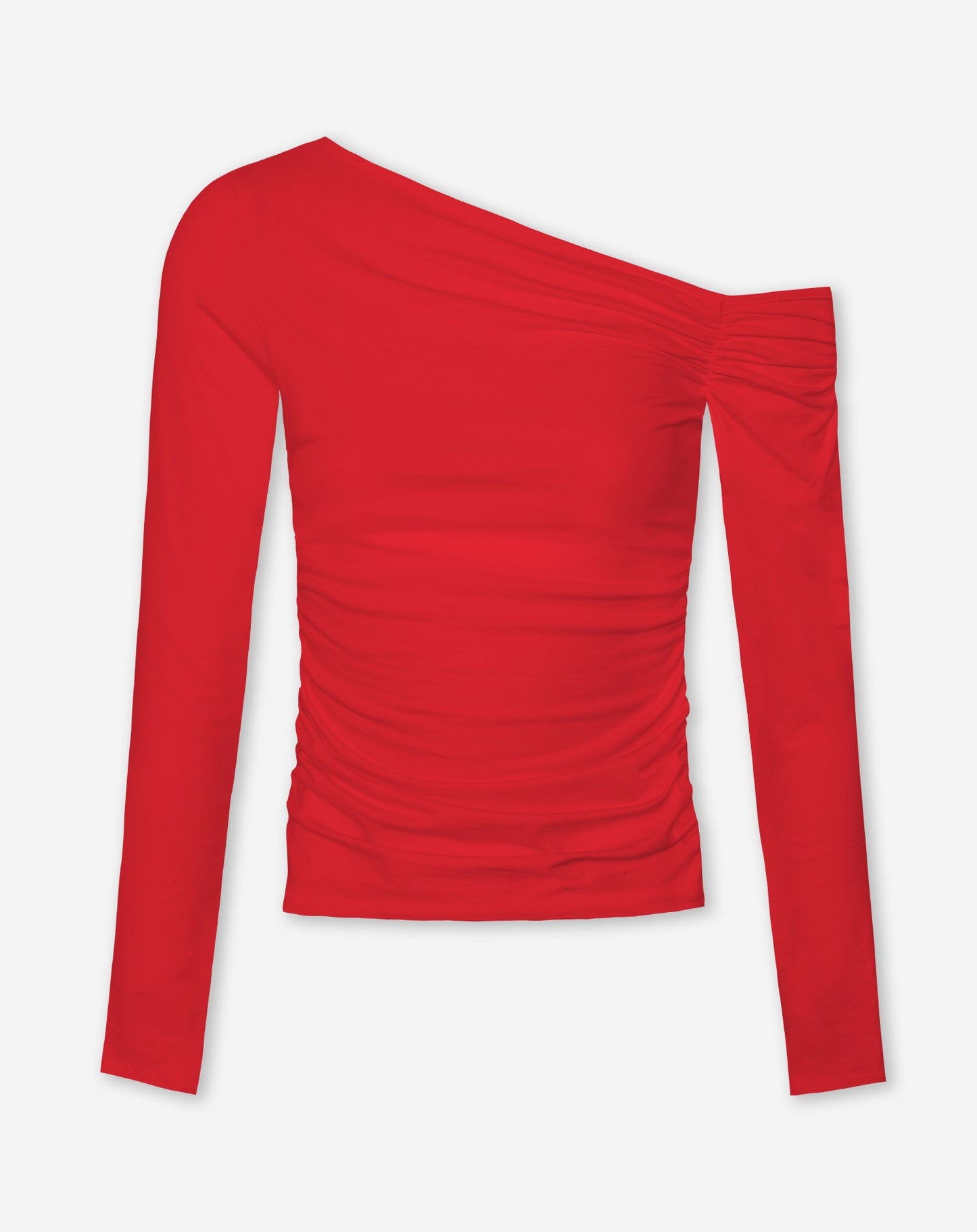 TAMARA-TOP ROJO CON HOMBROS DESCUBIERTOS Y FRUNCIDOS
