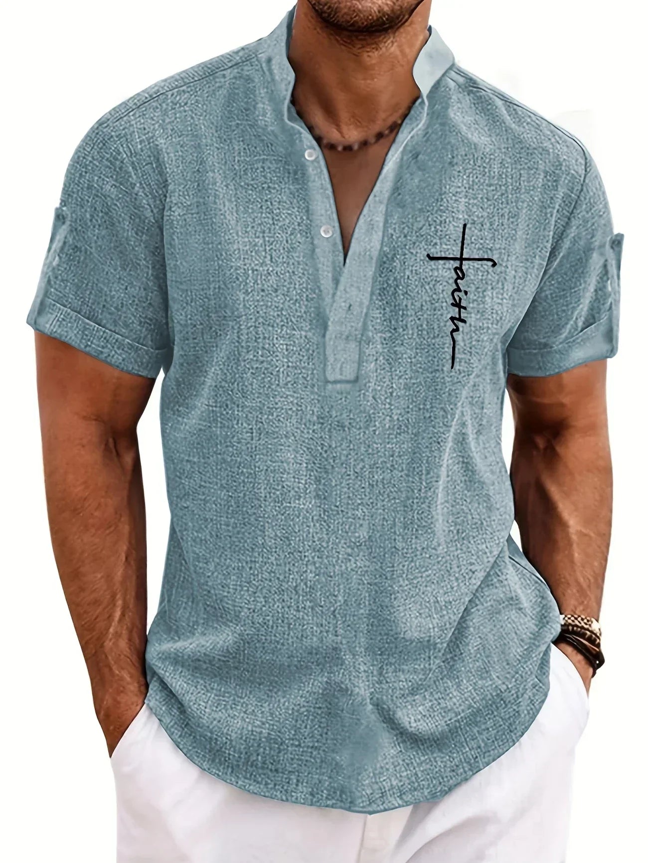 PRADO | Camisa Elegante de Manga Corta y Cuello Alto