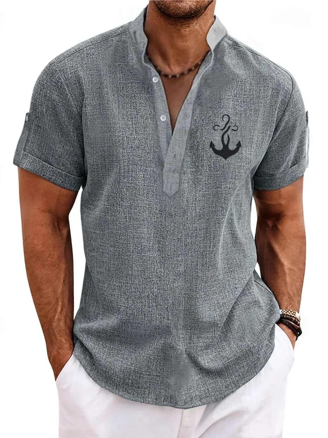 PRADO | Camisa Elegante de Manga Corta y Cuello Alto