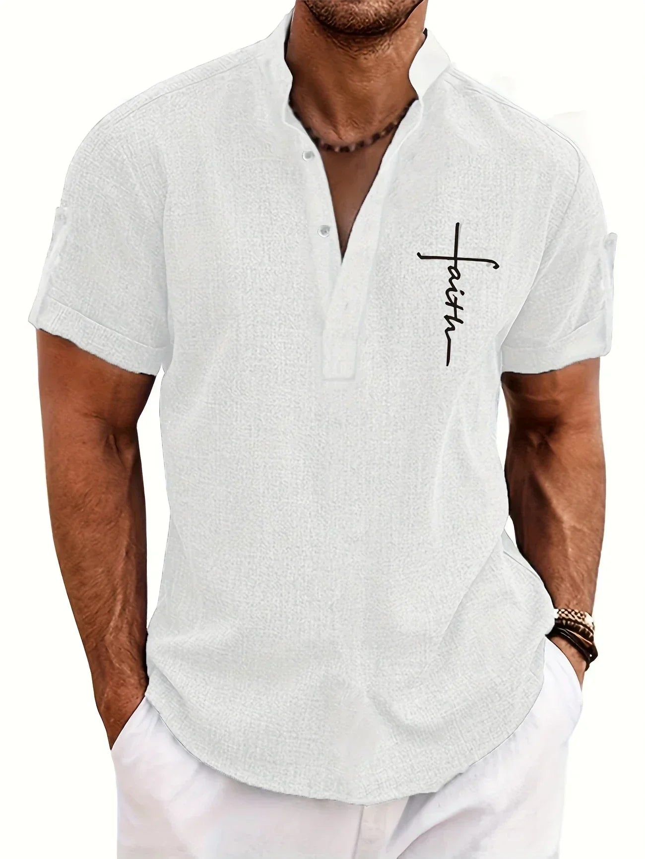 PRADO | Camisa Elegante de Manga Corta y Cuello Alto
