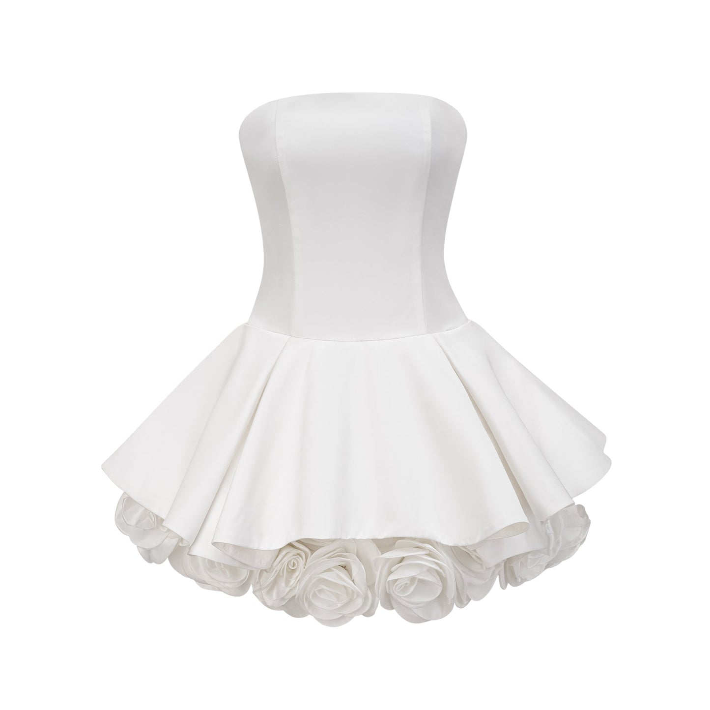 MARA | Vestido Mini sin Tirantes con Corsé y Capas de Pétalos en Color Blanco