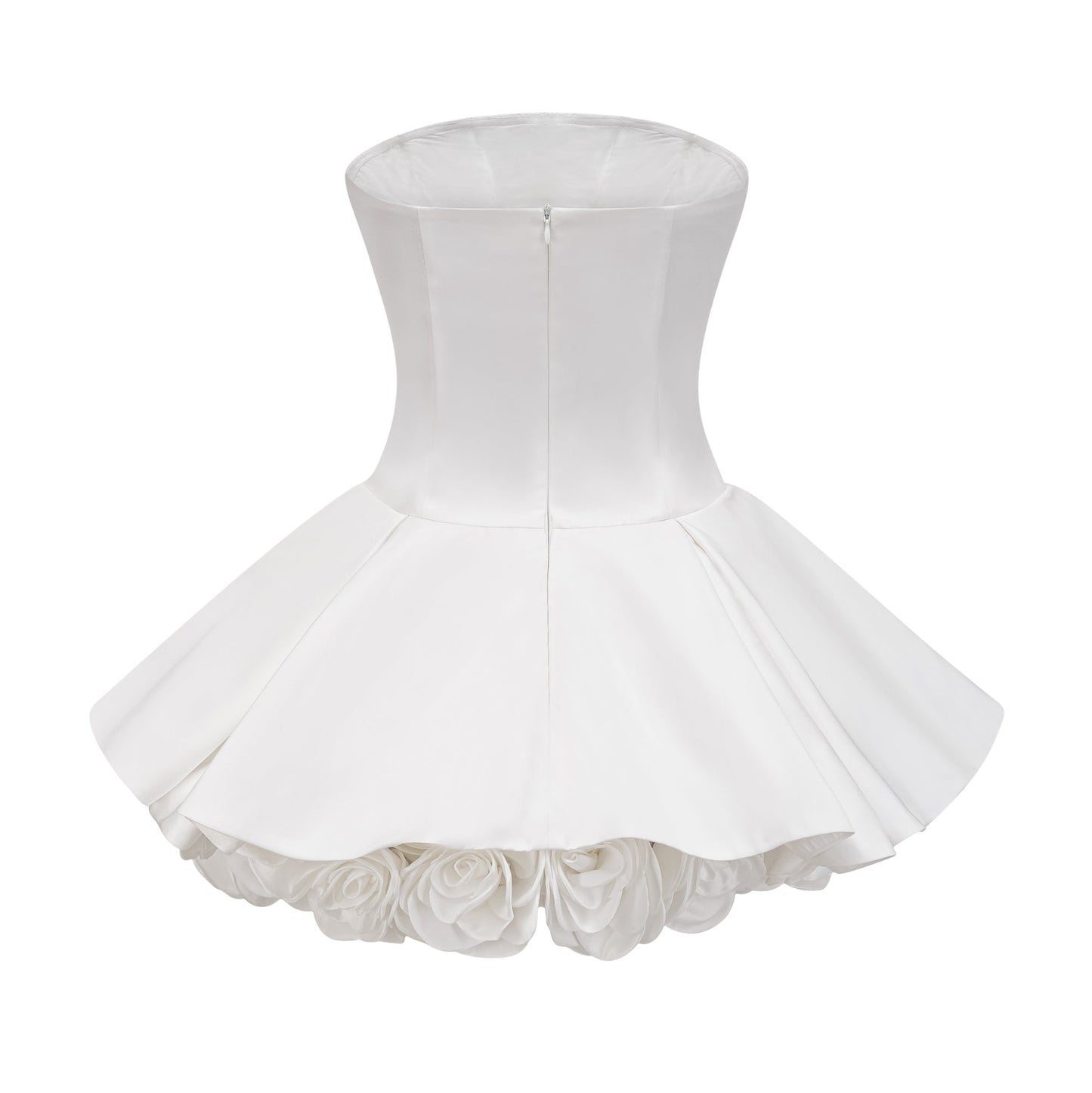 MARA | Vestido Mini sin Tirantes con Corsé y Capas de Pétalos en Color Blanco