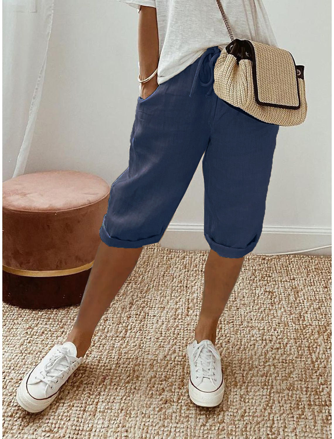 NATALIA | Pantalones Capri Informales de Algodón y Lino para Mujer