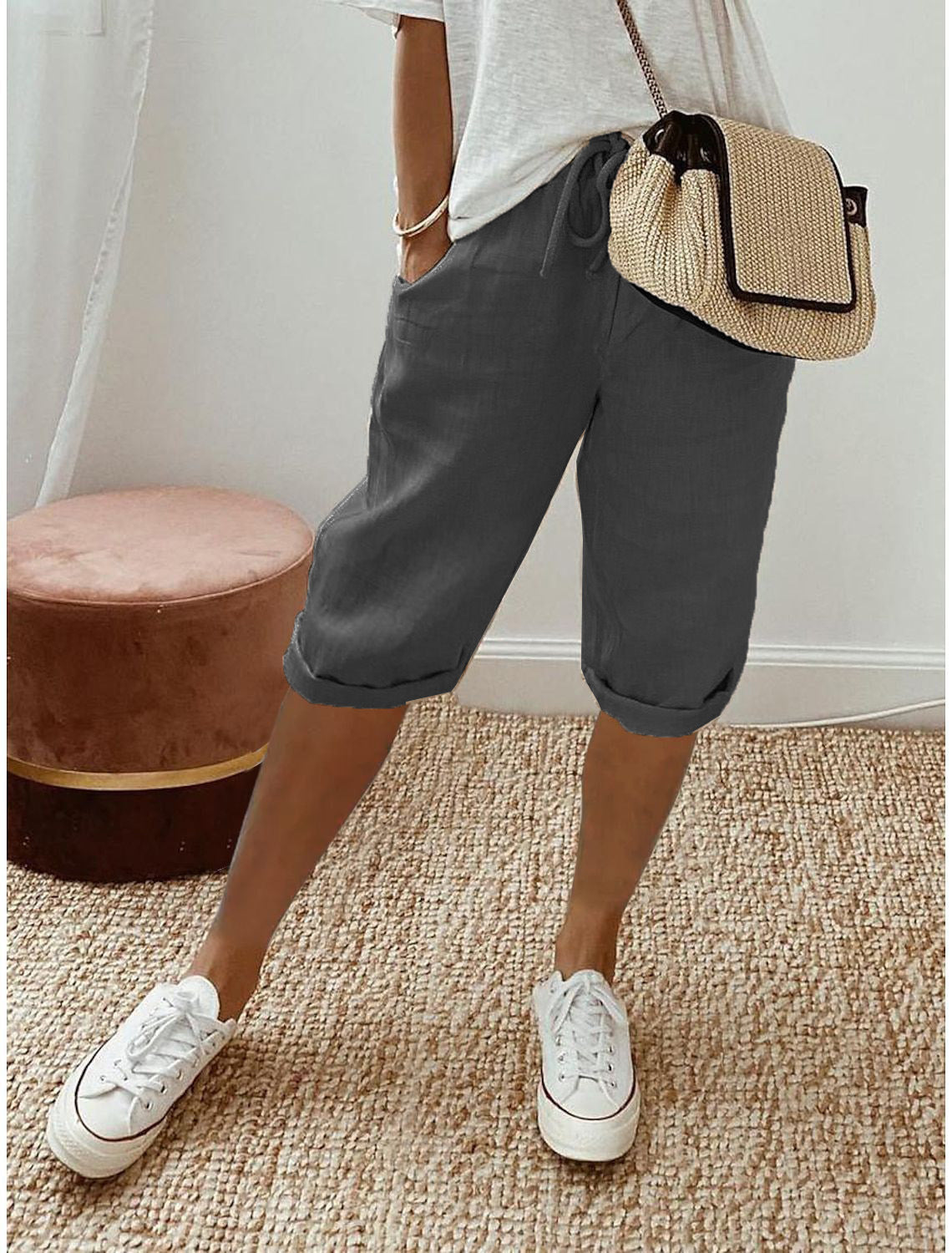 NATALIA | Pantalones Capri Informales de Algodón y Lino para Mujer