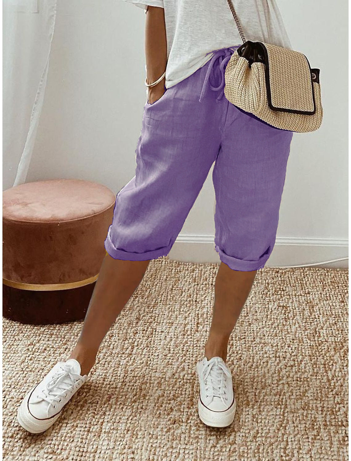 NATALIA | Pantalones Capri Informales de Algodón y Lino para Mujer