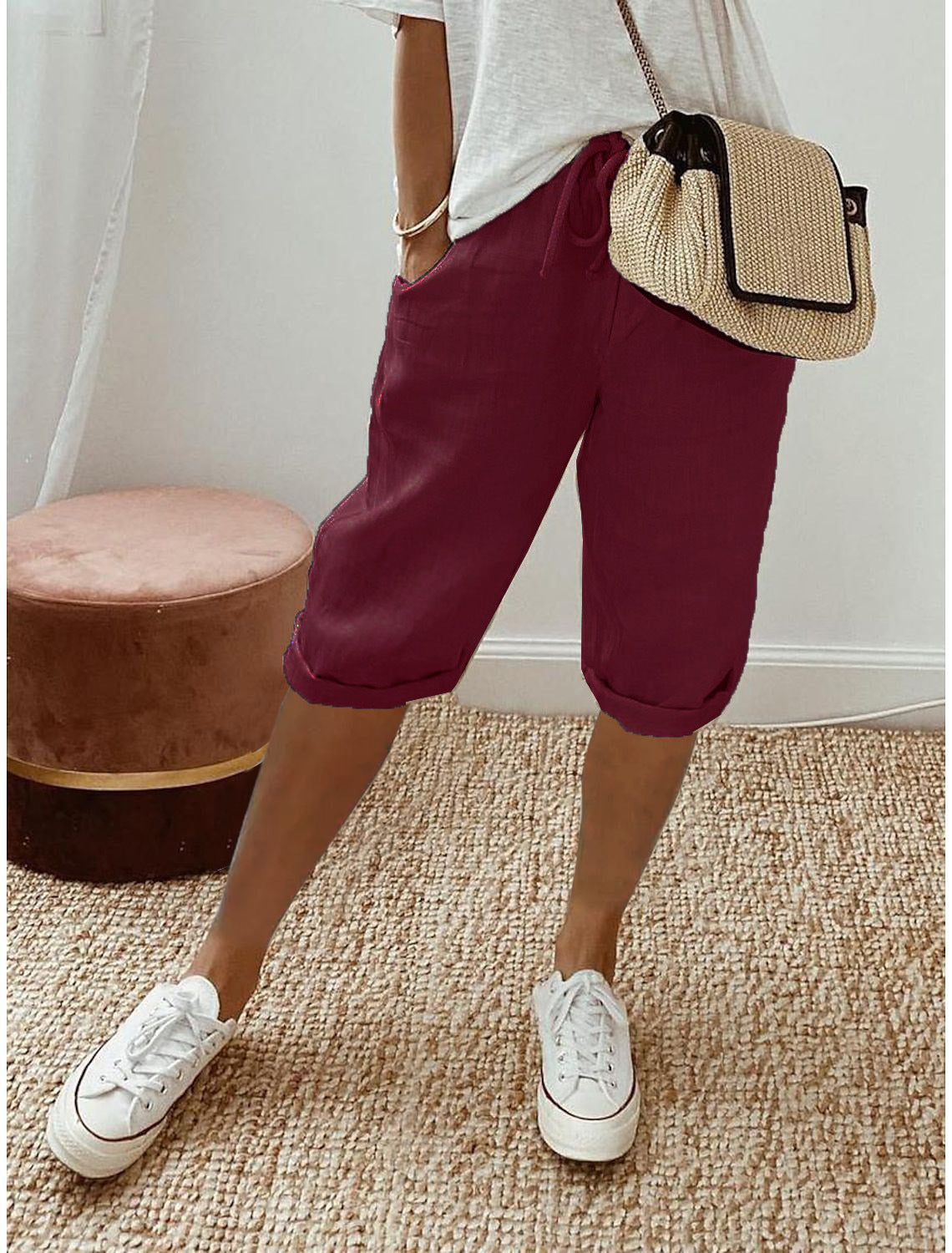 NATALIA | Pantalones Capri Informales de Algodón y Lino para Mujer