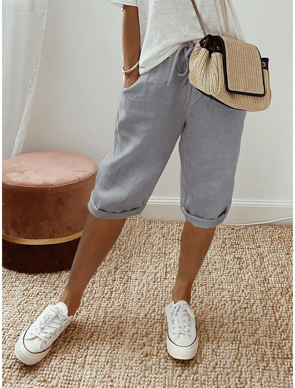 NATALIA | Pantalones Capri Informales de Algodón y Lino para Mujer