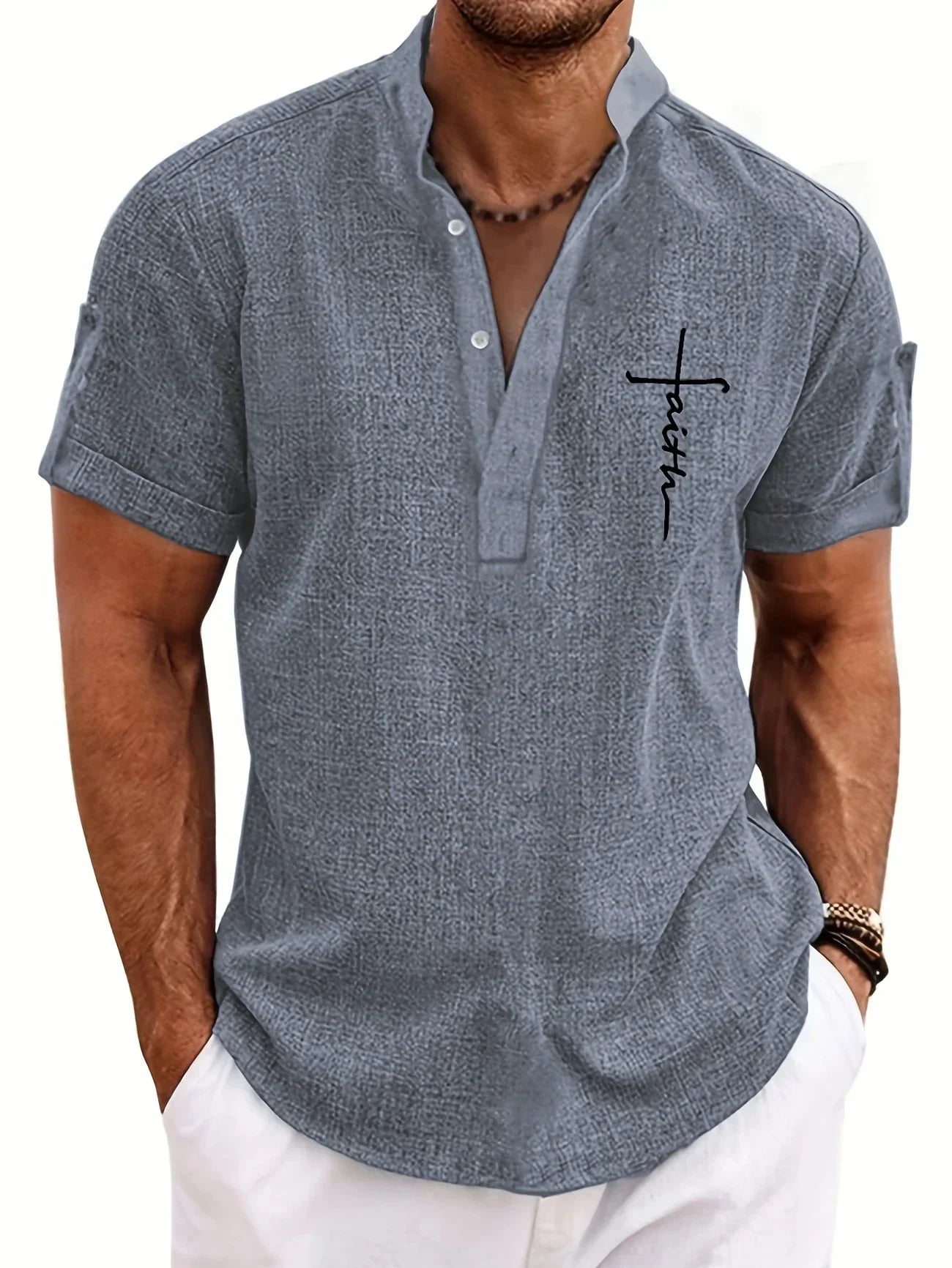 PRADO | Camisa Elegante de Manga Corta y Cuello Alto
