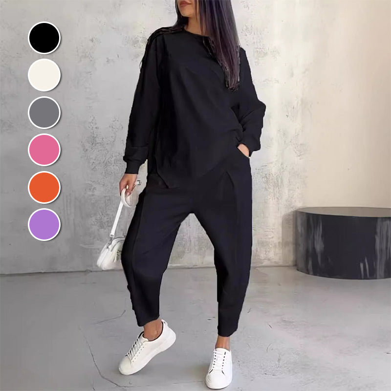 Conjunto Maria: Sudadera de Manga Larga con Bajo Asimétrico y Pantalones