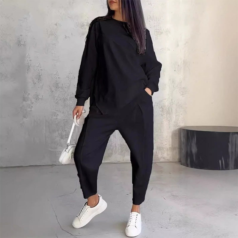 Conjunto Maria: Sudadera de Manga Larga con Bajo Asimétrico y Pantalones