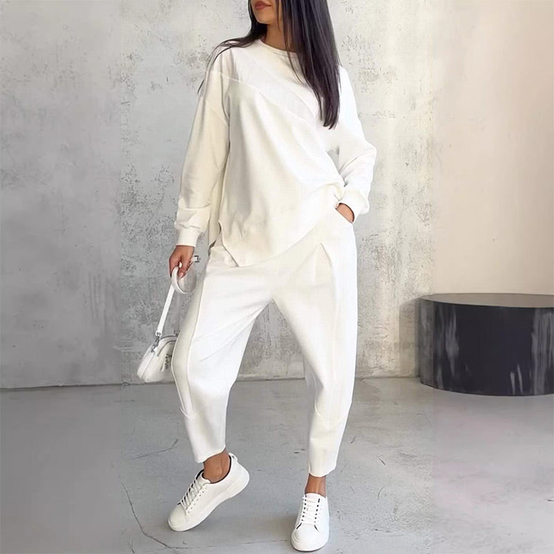 Conjunto Maria: Sudadera de Manga Larga con Bajo Asimétrico y Pantalones