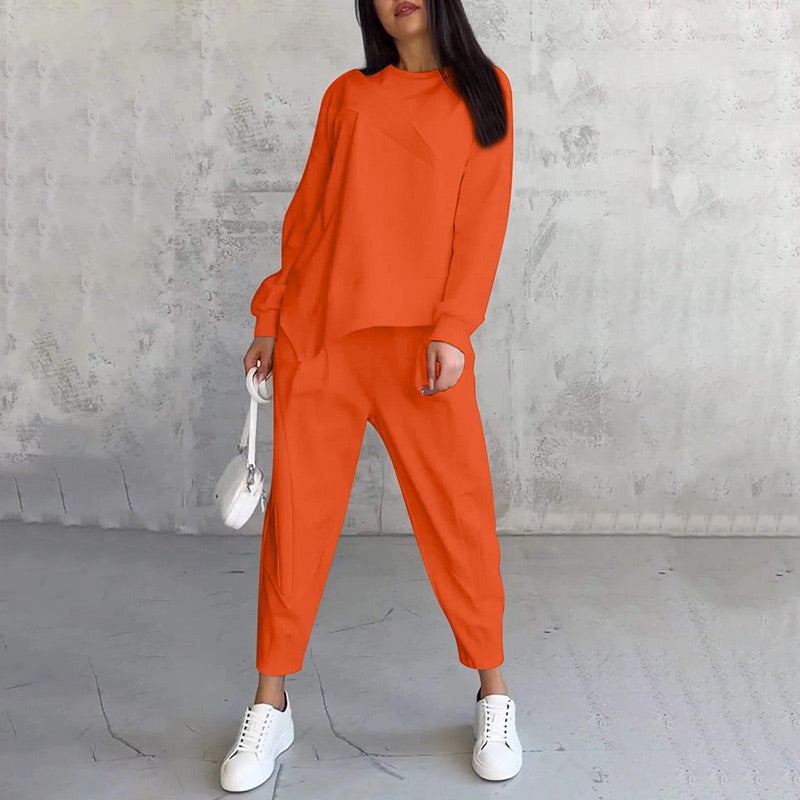 Conjunto Maria: Sudadera de Manga Larga con Bajo Asimétrico y Pantalones