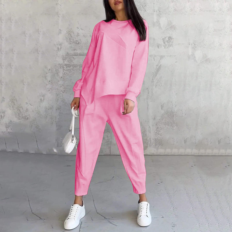 Conjunto Maria: Sudadera de Manga Larga con Bajo Asimétrico y Pantalones