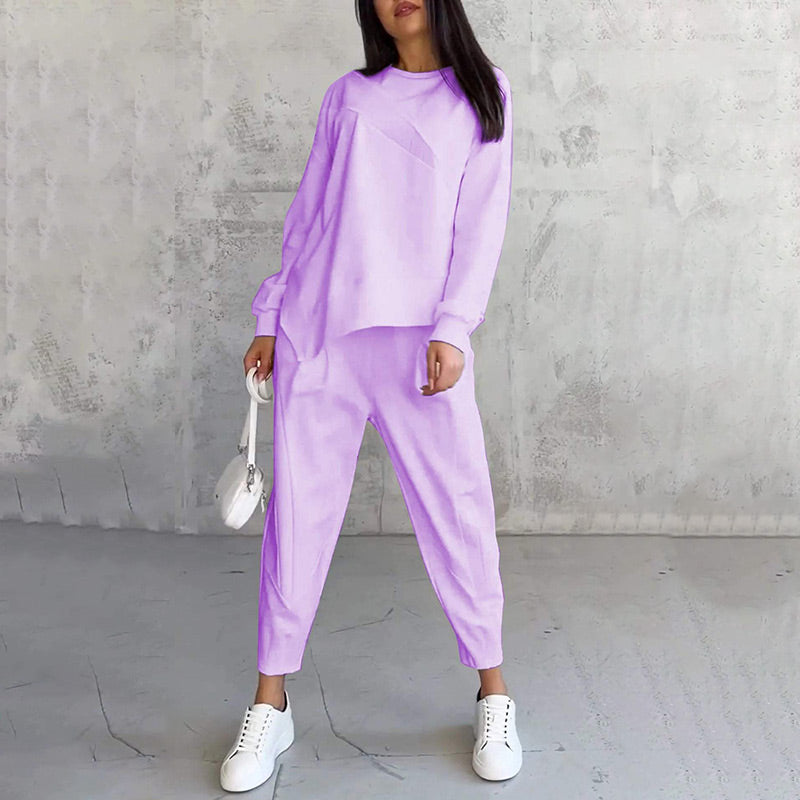 Conjunto Maria: Sudadera de Manga Larga con Bajo Asimétrico y Pantalones