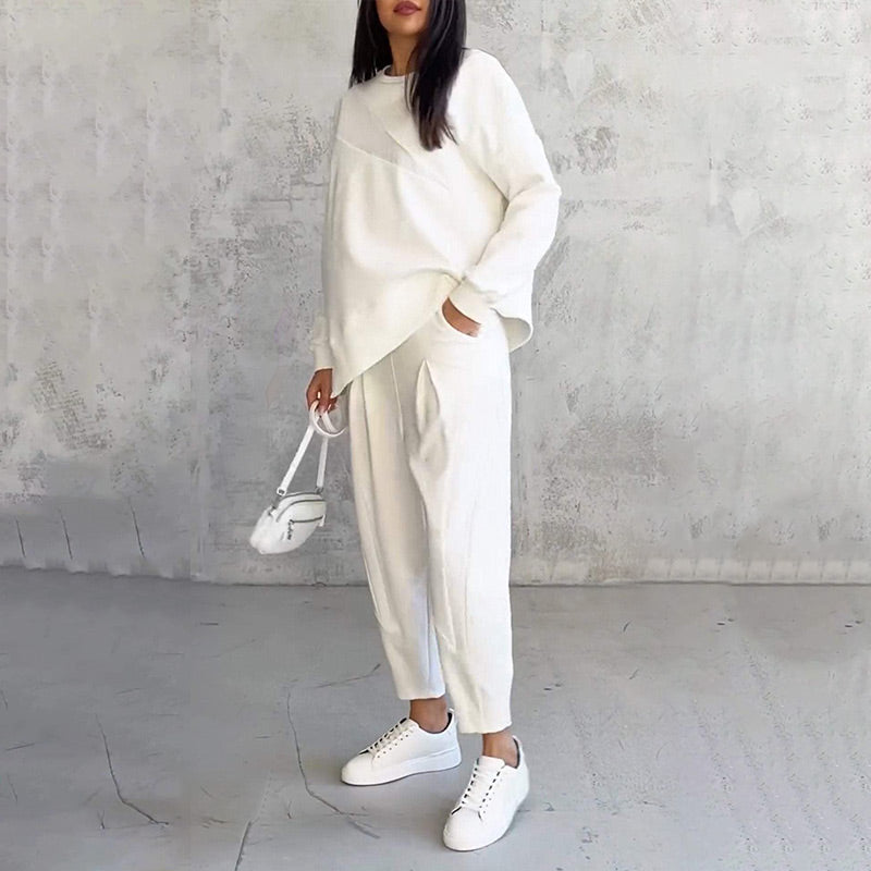 Conjunto Maria: Sudadera de Manga Larga con Bajo Asimétrico y Pantalones