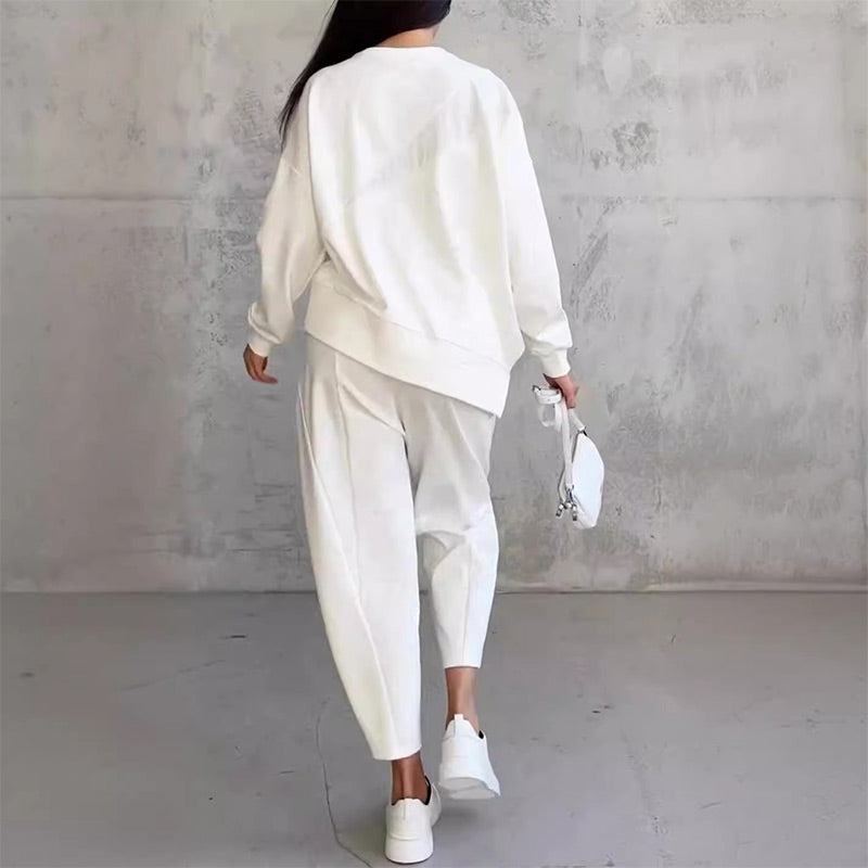 Conjunto Maria: Sudadera de Manga Larga con Bajo Asimétrico y Pantalones