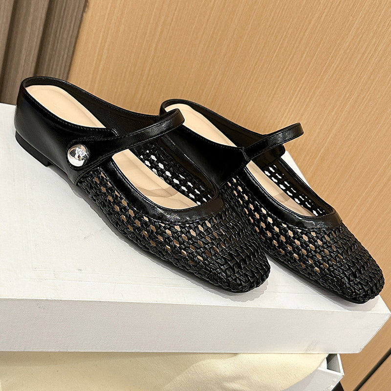 ✨👡 ¡NOVEDAD PARA 2026! Mules de mujer de tejido trenzado con puntera cuadrada y cierre tipo Mary Jane 🌸💖🎀