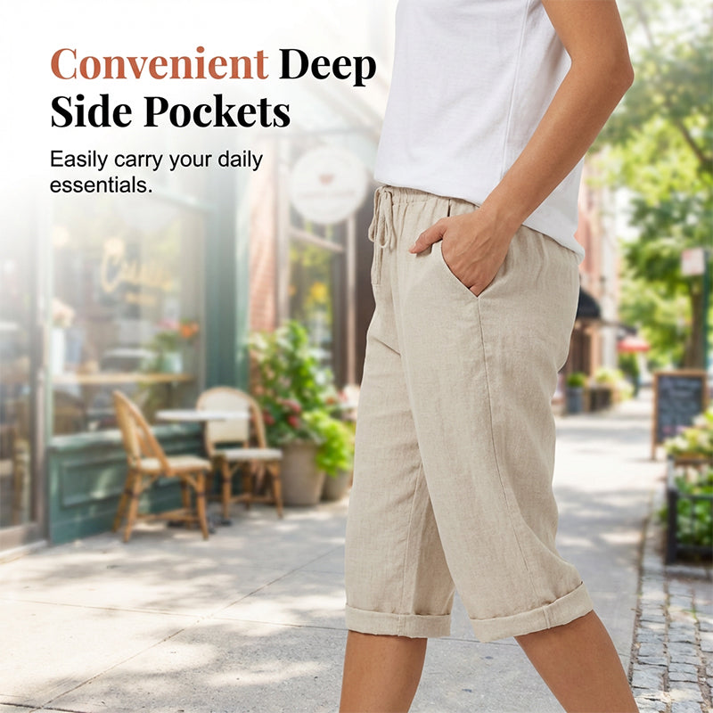NATALIA | Pantalones Capri Informales de Algodón y Lino para Mujer