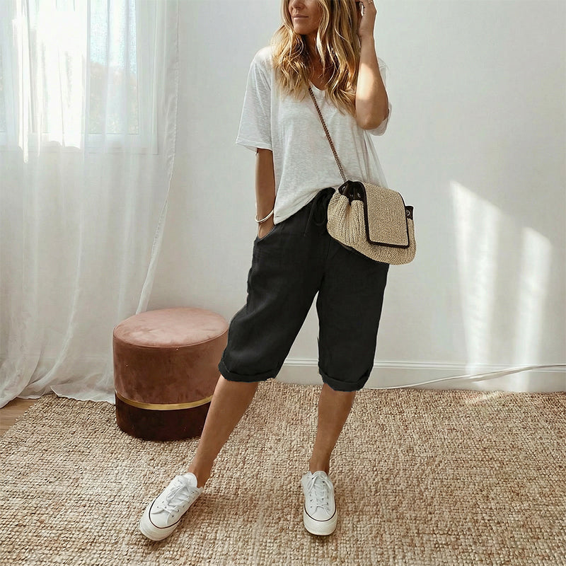 NATALIA | Pantalones Capri Informales de Algodón y Lino para Mujer