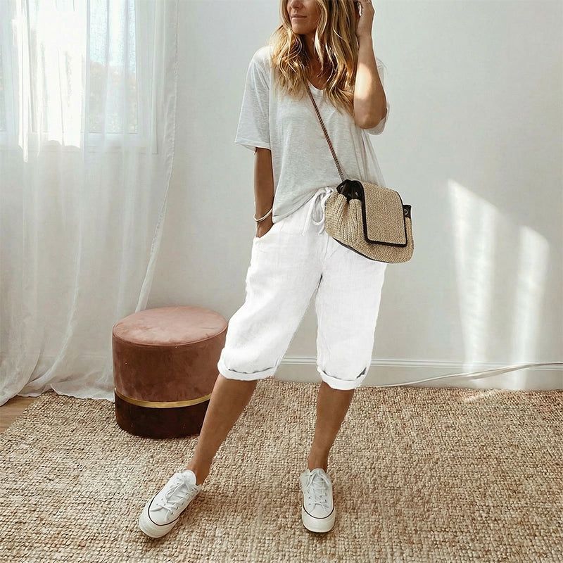 NATALIA | Pantalones Capri Informales de Algodón y Lino para Mujer