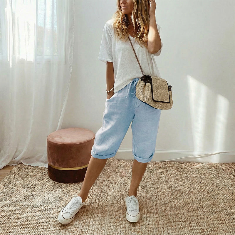NATALIA | Pantalones Capri Informales de Algodón y Lino para Mujer