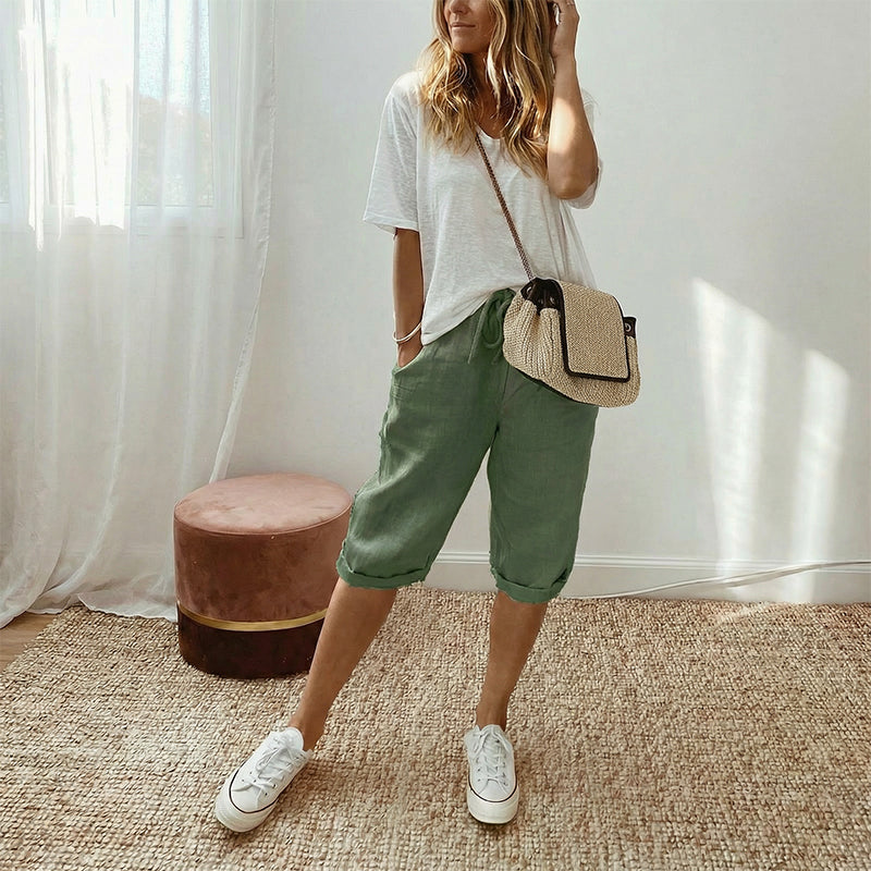 NATALIA | Pantalones Capri Informales de Algodón y Lino para Mujer